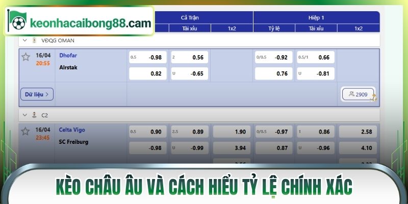Kèo châu Âu và cách hiểu tỷ lệ chính xác